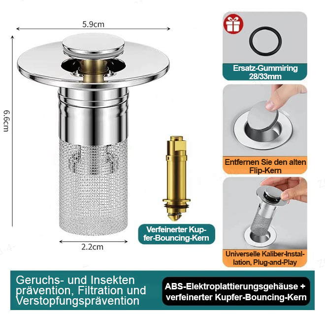 👑Letzter Tag der Aktion 49 % Rabatt👑Pop-up-Abflussfilter für Waschbecken----🛀Beseitigt Gerüche und verhindert Verstopfungen