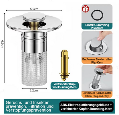 👑Letzter Tag der Aktion 49 % Rabatt👑Pop-up-Abflussfilter für Waschbecken----🛀Beseitigt Gerüche und verhindert Verstopfungen